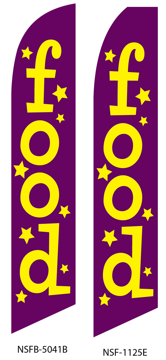 food, swooper flags, purple, yellow