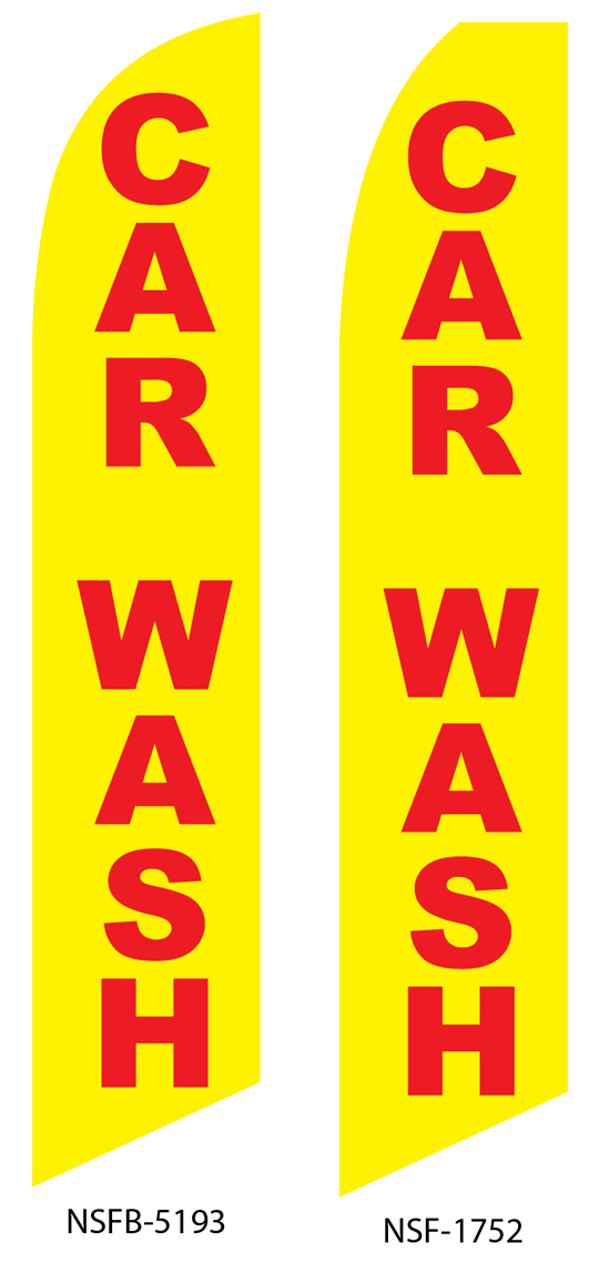 swooper flags, car wash yellow with red lettering