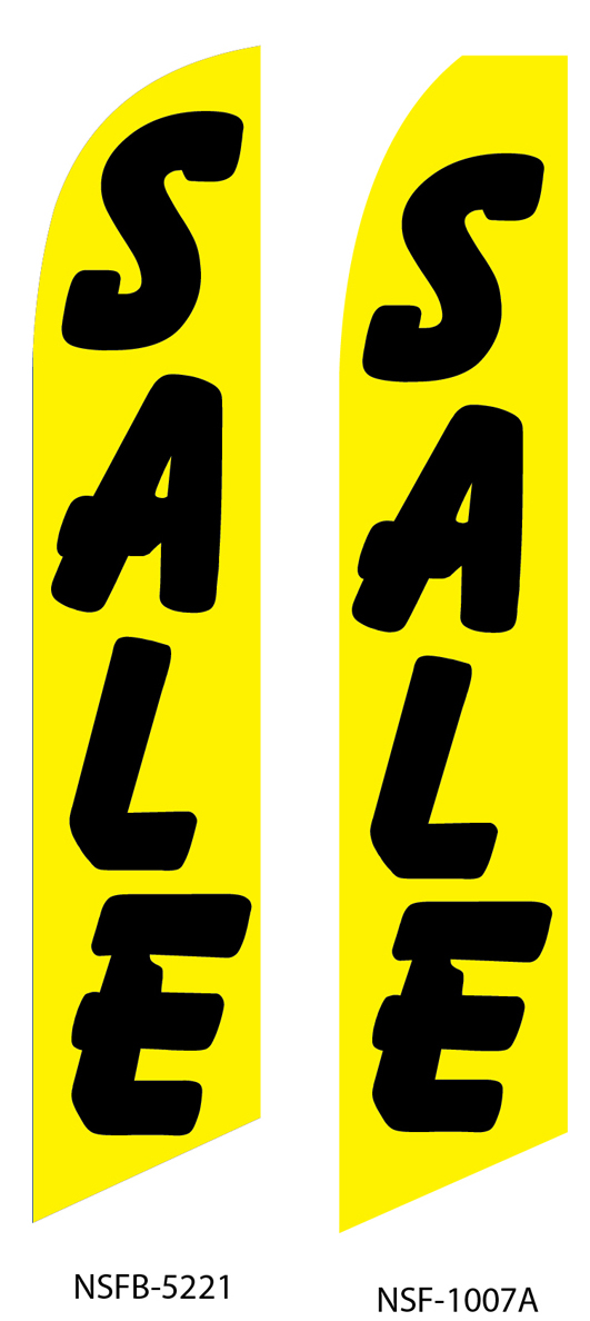 swooper flags, sale, yellow, black lettering