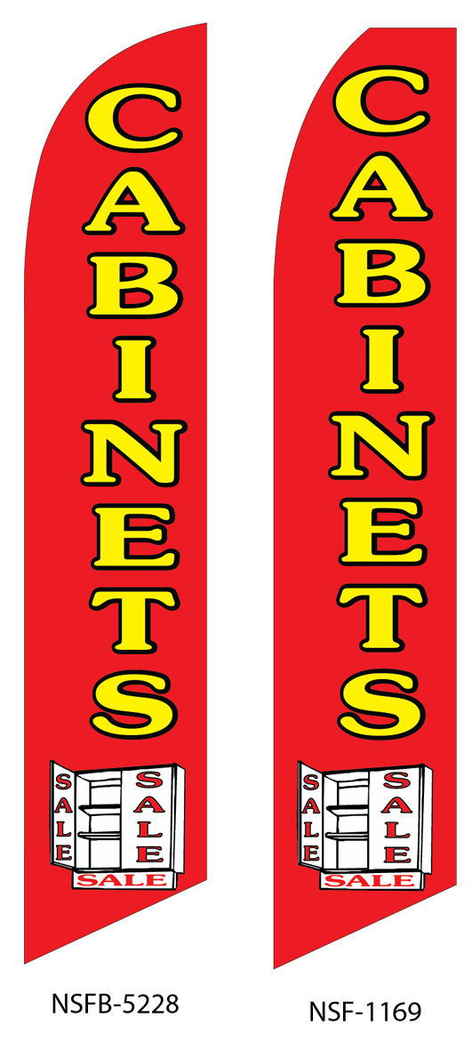 swooper flags, cabinet sale, red ,graphic