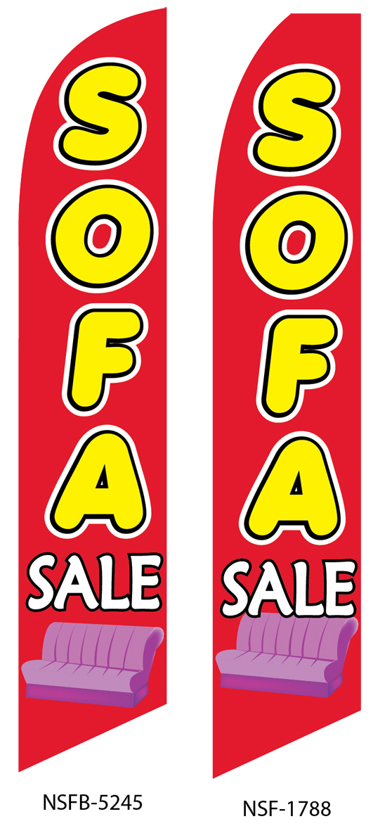swooper flags, sofa sale, red, graphic