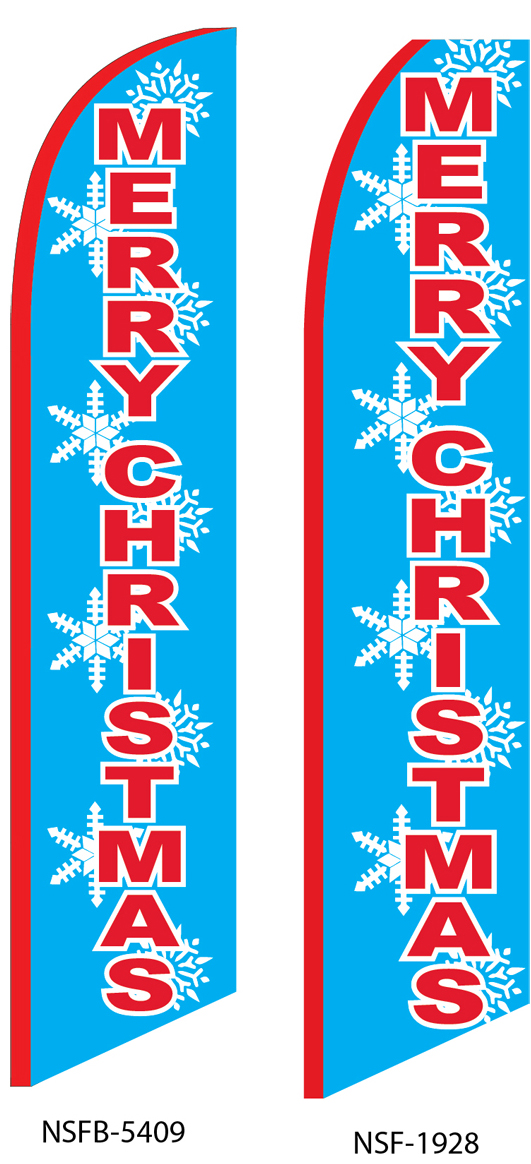 merry christmas swooper flag, light blue, snowflakes
