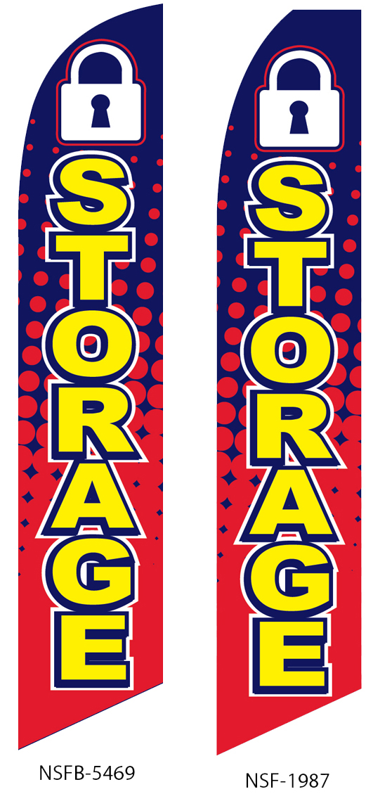 swooper flags, storage, red, blue, lock graphic