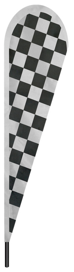 teardrop banner, black, white, checkered