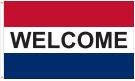 nylon message flag, red, white, blue, welcome