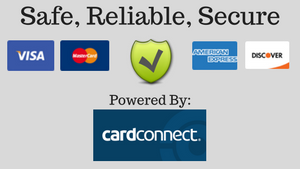 safe reliable online shopping powered by cardconnect, visa, mastercard, american express, discover
